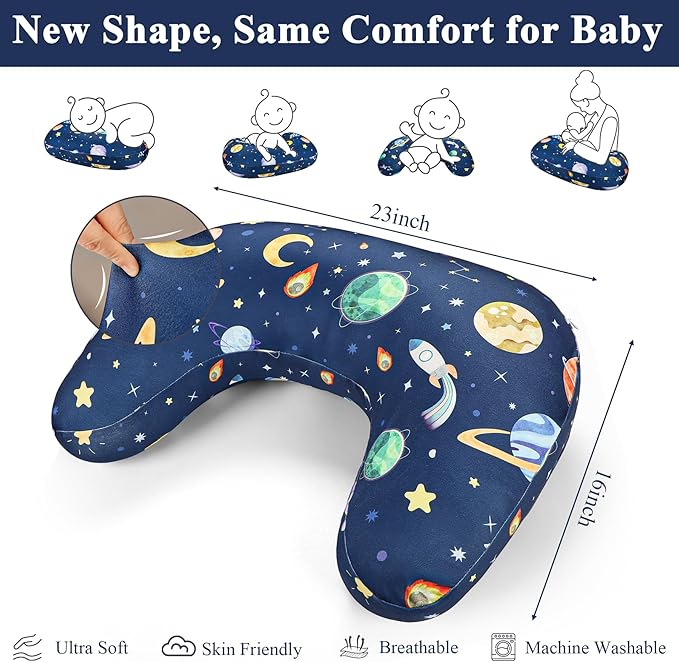 Pea Pod Nursing Pillow Cover 2 Pack Soft Stretchy Nursing Cover for New-Designed Breastfeeding Pillow, Removable Feeding Slipover for Baby Boy and Girls, Outer Space Pattern