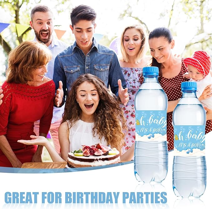 NQEUEPN 50pcs Baby Shower Water Bottle Labels, Waterproof Decorative Water Bottle Labels Personalized Water Bottle Wrap Stickers for Baby Shower Party Decorations (Boys Style 2)