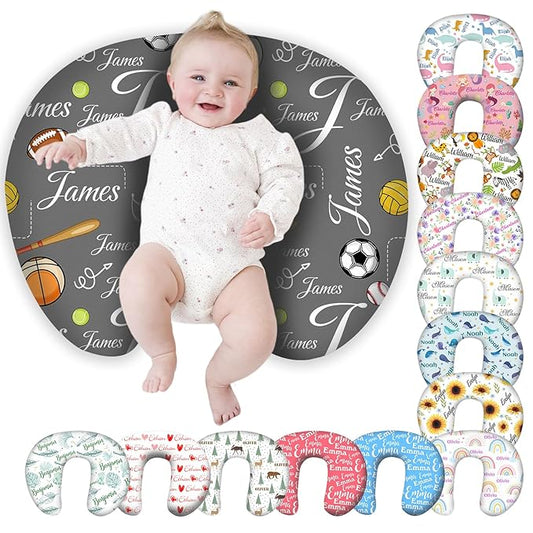 Personalized Baby Nursing Pillow Cover Custom with Name, Sports Ball Theme Customized Boy & Girl Gifts