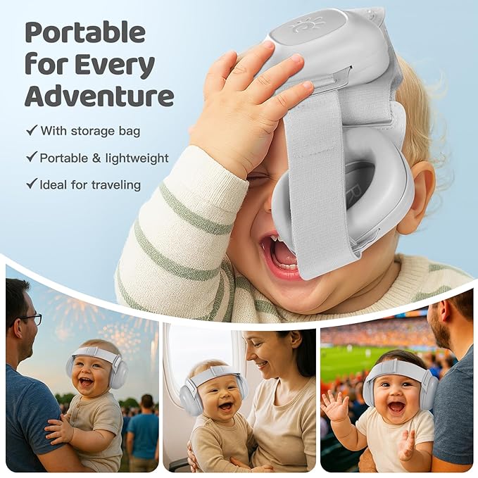 Orzbow Baby Headphones for Noise, Baby Ear Muffs Noise Protection for Newborn Toddler 3-48 Months - CE & ANSI Certified, Adjustable Infant Ear Protection for Travel Sleep, 25dB Sound Reduction, Gray