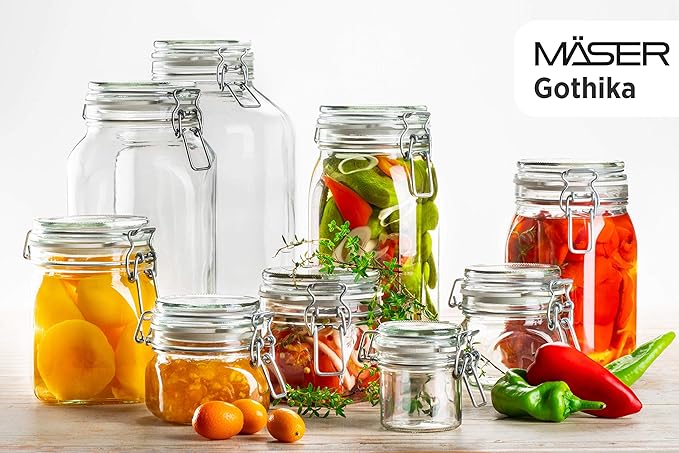 Mäser, Gothika Series, 6 x 2.5 litres Medium Storage Glasses with Swing Top, Gherkin Clip Top Glass Jars