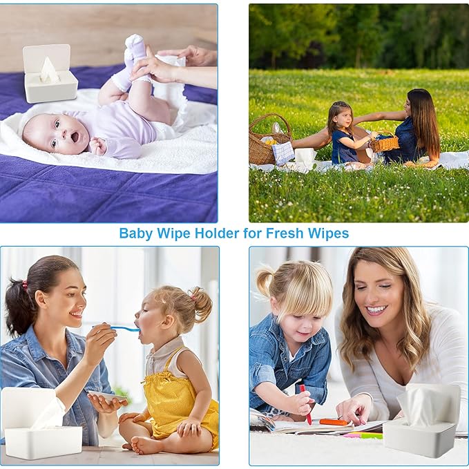 2 Pack LEQXGO Baby Wipes Dispenser, Wipes Dispenser Baby Wipes Case, Baby Wipe Holder for Fresh Wipes, Non-Slip Wipes Case, Wipe Container with Sealing Design Lid (White and White)
