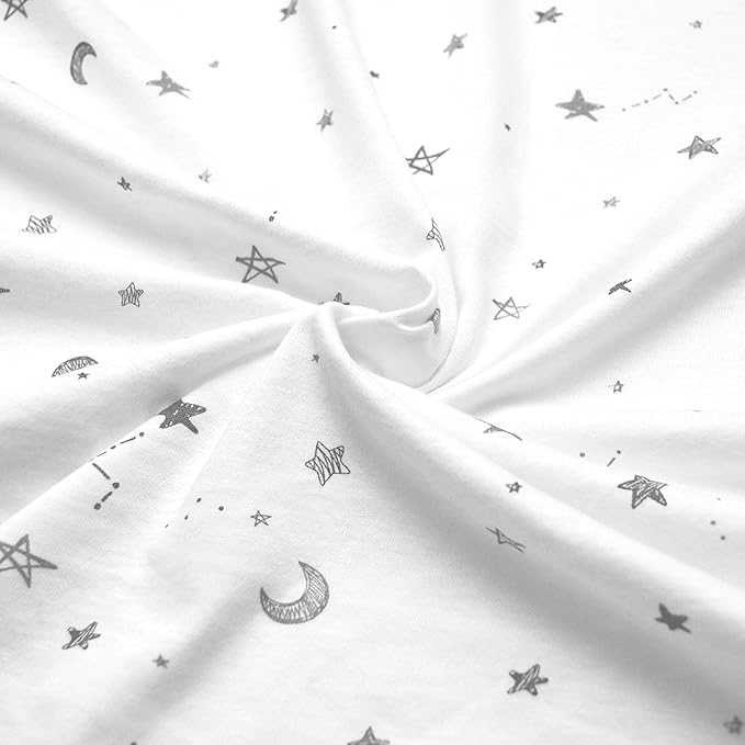 American Baby Company 2 Pack Printed 100% Cotton Knit Fitted Contoured Changing Table Pad Cover - Compatible with Mika Micky Bassinet, Gray Stars and Zigzag, for Boys and Girls