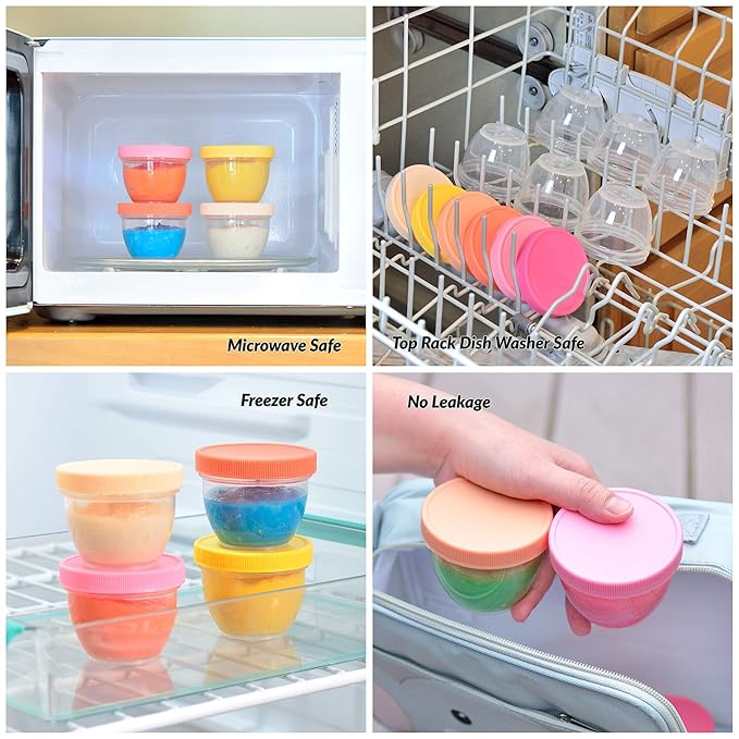 Youngever 18 Sets Baby Food Storage, 4 Ounce Baby Food Containers with Lids, 9 Bright Pink Colors, with Lids Labels