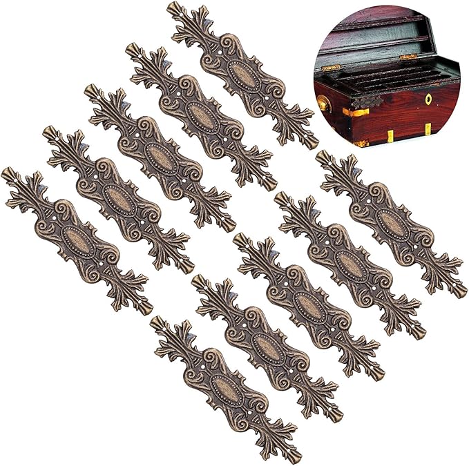 10PCS Retro Carved Furniture Corner Protectors, Furniture Decorative Edge Cover Antique Metal Carved Corner Protector Decorative Metal Trim with Screws for Wooden Box Jewelry Gift Case Cabinet