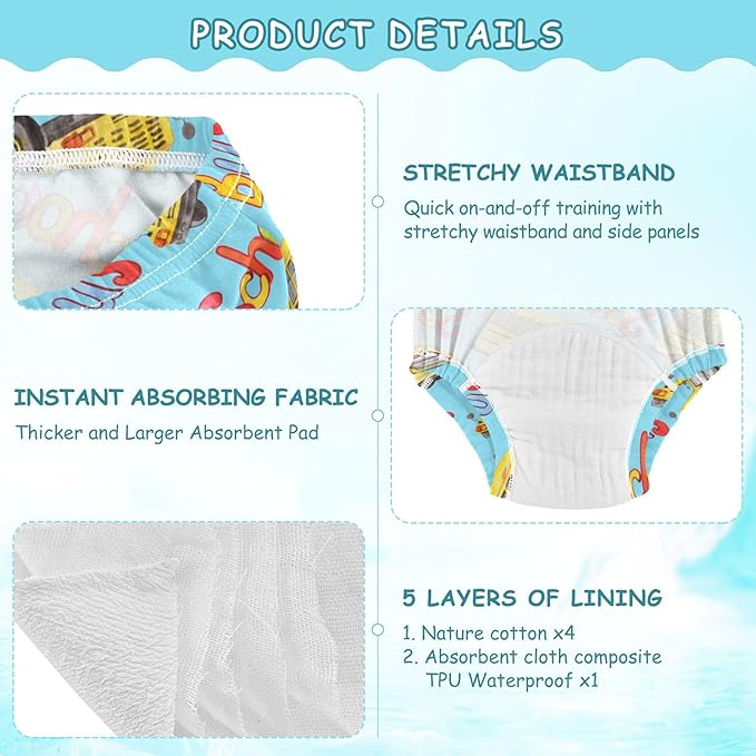Toddler Potty Training Underwear Cotton Absorbent Soft Baby Girl Boy Potty Training Pant 2T-5T