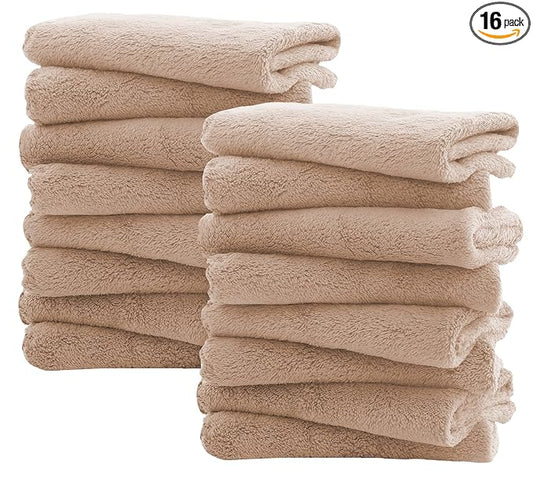 Spotted Play 16 Pack Burp Cloths for Baby - 20" x 10" Ultra Absorbent Coral Fleece Burping Cloths, Newborn Towel - Milk Spit Up Rags - Brown