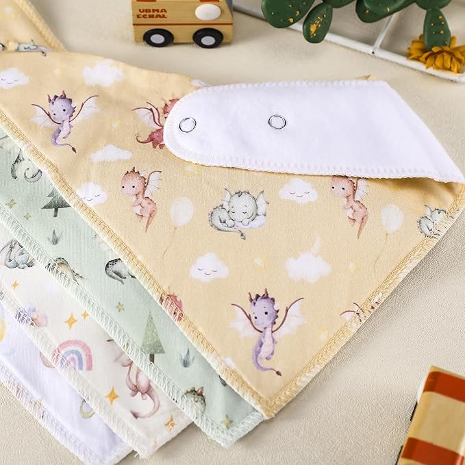 VitalCozy 4 Pcs Watercolor Dragon Baby Bandana Bib Cotton Newborn Infant Feeding Drool Bib for Drooling and Teething Girl Boy