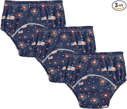 Little Girls Underwear Potty Training Soft Cotton Under Garment for Toddler 4T Fourth Of July Fireworks and Flag
