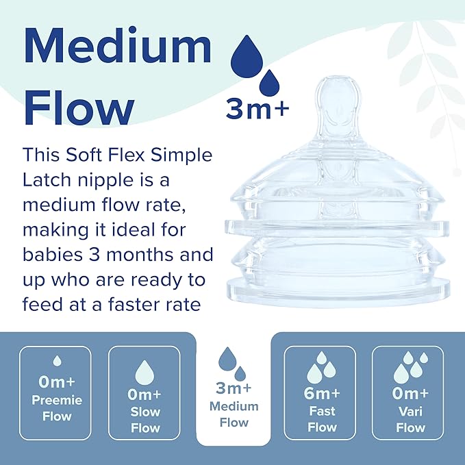 Dr. Talbot's Anti-Colic Bottle Replacement Nipples - Feeding Supplies for Newborn - (2-Pack) Medium Flow Soft Flex Nipples - 3+ Months