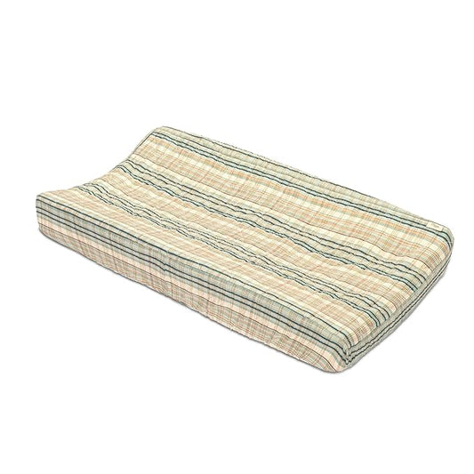 Crane Baby Change Pad Cover, Charlie Farmhouse Quilted Striped Changing Pad Cover, Neutral Changing Mat Cover, Farmhouse Plaid Nursery Decor, Neutral Baby Registry Gifts