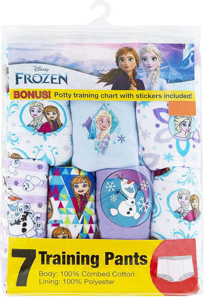 Disney Girls' Frozen Toddler Girls 7-pk Potty Training Pants With Success Tracking Chart and Stickers Sizes 2t, 3t, 4t