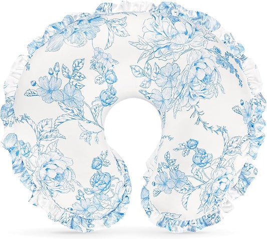 DILIMI Nursing Pillow Cover, Removable Ruffled Pillowcase for Breastfeeding Pillows, Ultra Soft Comfortable Slipcover for Baby Girl and Boy, Blue Floral