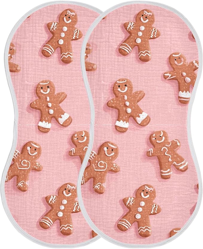 Christmas Gingerbread Pinks Cute Burp Cloths Baby Boys Girls Absorbent Soft Cotton Burping Cloths Rags, 2 Pack