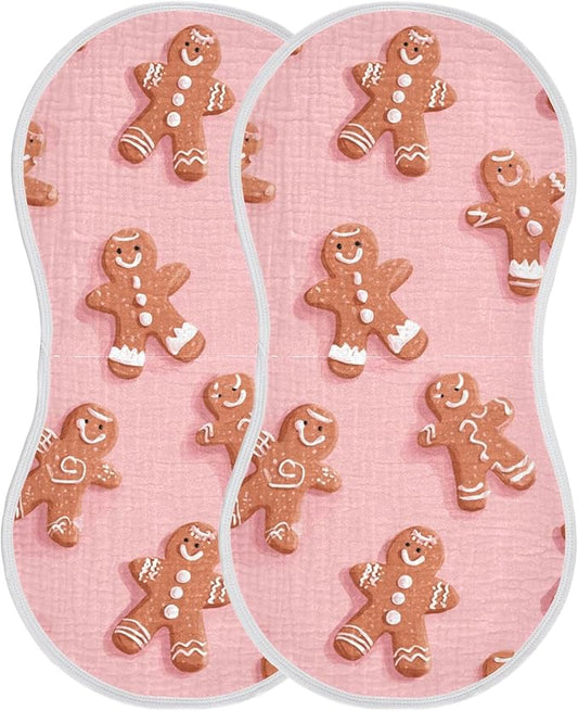 Christmas Gingerbread Pinks Cute Burp Cloths Baby Boys Girls Absorbent Soft Cotton Burping Cloths Rags, 2 Pack