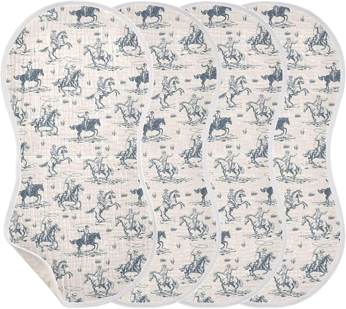 Cowboys Horse Western Baby Muslin Burp Cloths Set of 4 Vintage West Desert Muslin Washcloths American Wild Milk Spit Up Rags Soft Newborn Towel for Unisex Boys and Girls, 22 x 11 Inch