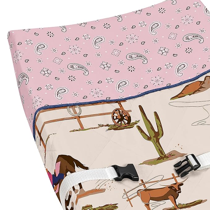 Sweet Jojo Designs Western Cowgirl Girl Baby Changing Pad Cover Infant Newborn Diaper Table Change Mat Sheet Wild West Bandana Paisley Vintage Country Animal Horse Southwest Beige Brown Light Pink Tan
