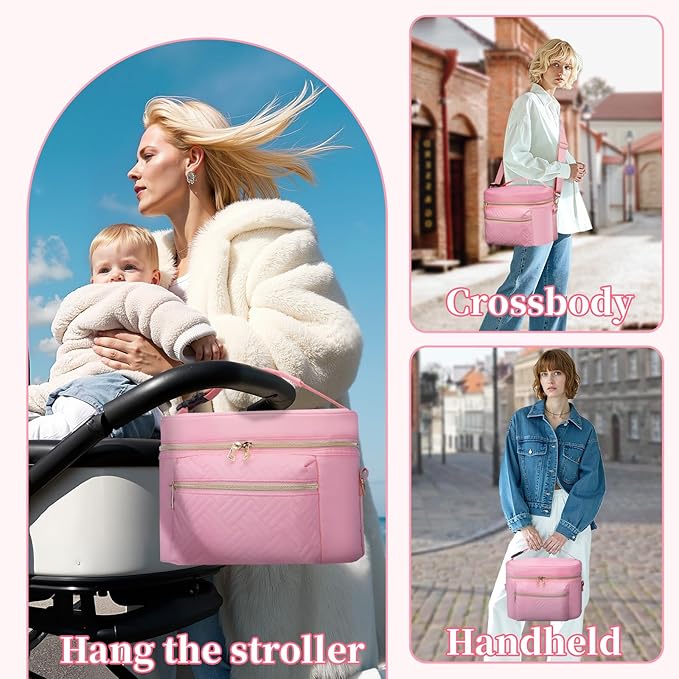 GDNasist Wearable Breast Pump Bag Compatible with Willow/Elvie/Medela/Momcozy, Portable Pumps Carrying Case for Nursing & Working Moms, Pumping Bag with Mat & Shoulder Strap, Pink