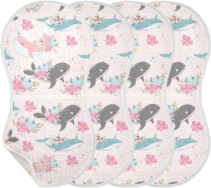 vvfelixl Whale Narwhal Flowers Burp Cloths for Baby Boy Girls Baby Washcloths Burp Rags 1 Pack