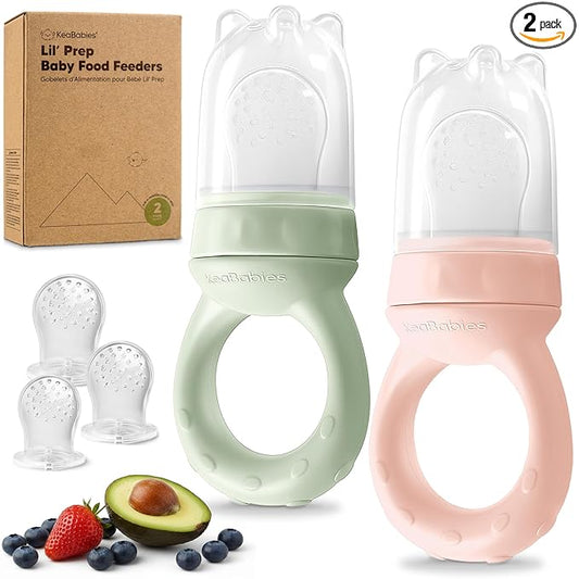 KeaBabies Baby Fruit Feeder 2pk - Silicone Baby Food Feeder for Babies 6-12 Months, Breast Milk Popsicle Teether, Weaning, Pacifier, Freeze Frozen Solid Food, Infant Feeding Essential (Mellow)