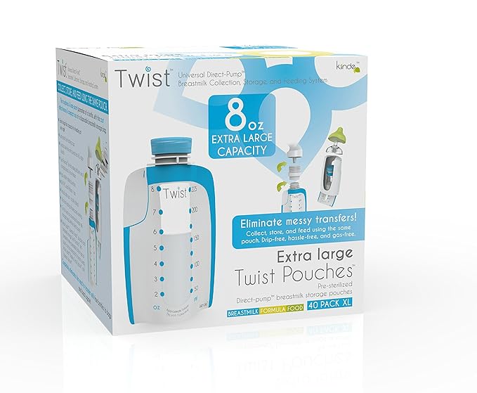 Kiinde Twist Pouch Direct-Pump Direct-Feed Twist Cap Breast Milk Storage Bag for Pumping, Freezing, Heating and Feeding, Pre-Sterilized, Breast Feeding Essentials, 8 Ounce, Pack of 40
