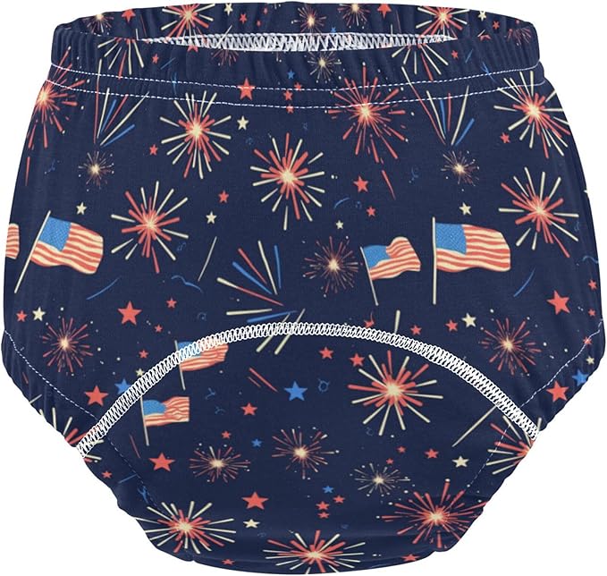 Little Girls Underwear Potty Training Soft Cotton Under Garment for Toddler 4T Fourth Of July Fireworks and Flag