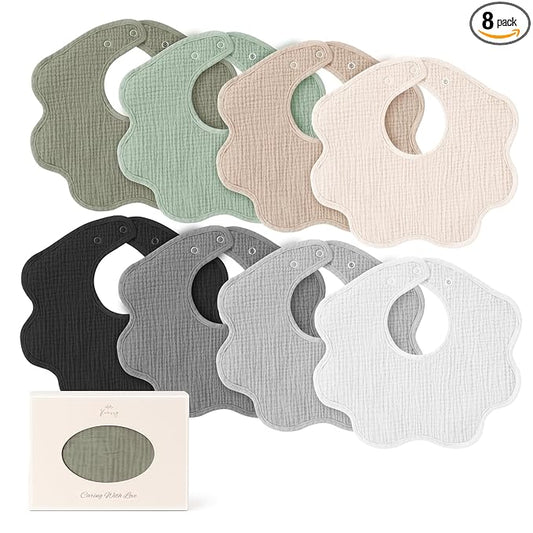Konssy Muslin Baby Bibs 8 Pack, 100% Cotton Absorbent Bandana Drool Bibs for Teething and Drooling for Unisex Boys and Girls