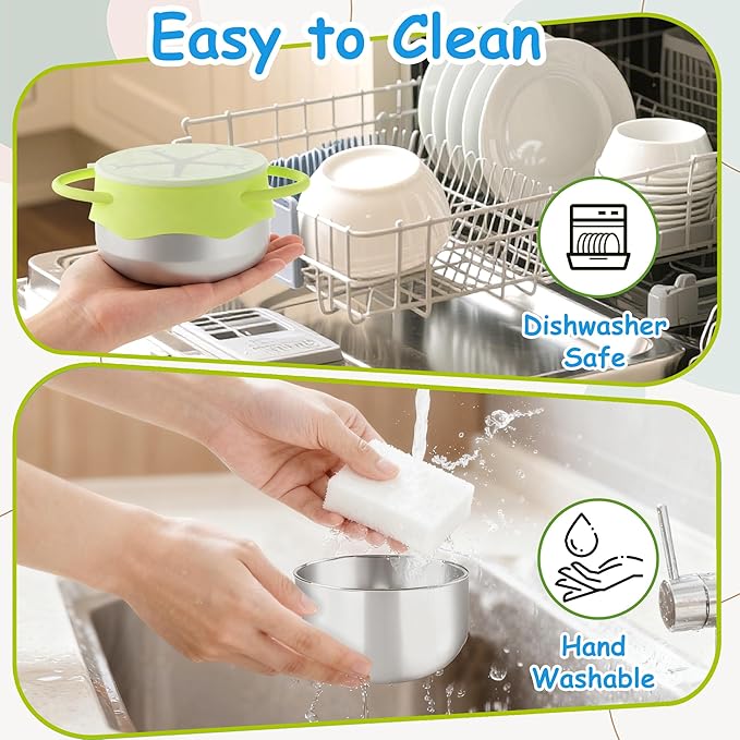 2 Pack Baby Stainless Steel Snack Containers for Toddlers with Spill-Proof Silicone Lids & Dual Handles - Kids Snack Box, Toddler Snack Cups, Perfect for Healthy Eating (Blue+Green)
