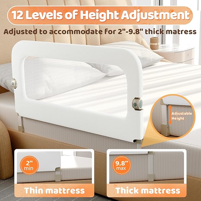 omzer Bed Guard Rail for Toddlers - 32inch Folding up & Adjustable Heights Baby Bed Safety Rails - Portable Toddler Bed Barrier Railing Guard for Kids Twin, Bunk, Queen, Full Size Bed