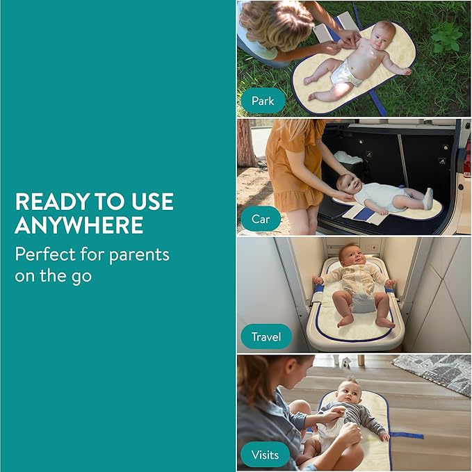 Navaris Baby Changing Mat Portable - Slim Lightweight & Foldable Baby Change Mat - Water Repellent Travel Changing Mat with Pockets - Folding Mat for Clean Diaper Changes - Ocean