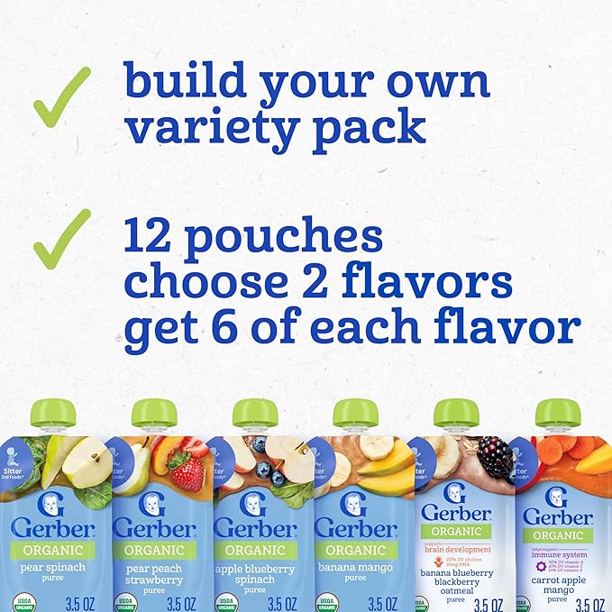 GERBER Infant Puree Organic Variety Pack 2nd Food Pouches 12x3.5oz