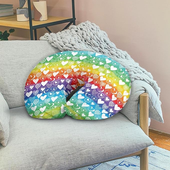 Forchrinse Rainbow Love Heart Nursing Pillow Cover Breastfeeding Pillow Slipcover for Baby Boys and Girls Soft Washable Nursing Pillow Case for Newborn