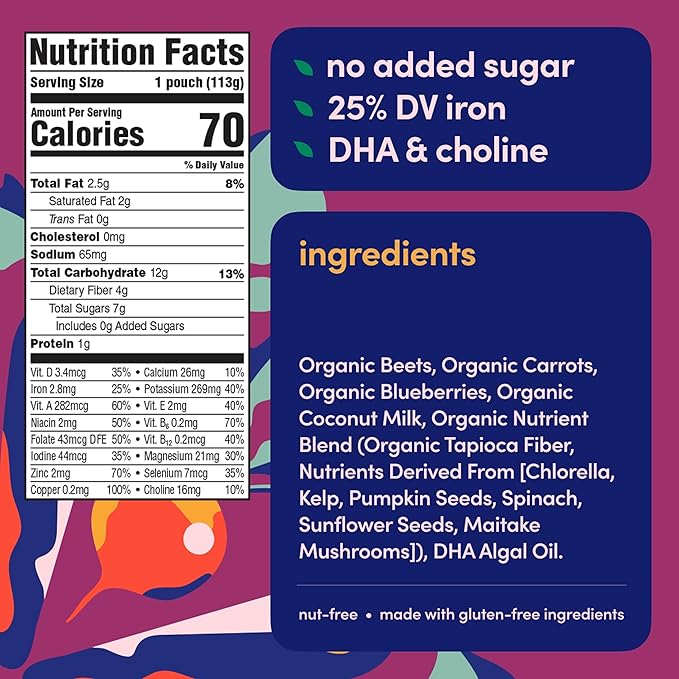 Cerebelly Organic Baby Food Pouches, Hearty Veggie Purees, 16 Nutrients, No Added Sugar, Non-GMO, Toddler Snacks, 4 Flavors, 4oz, 8 Pack