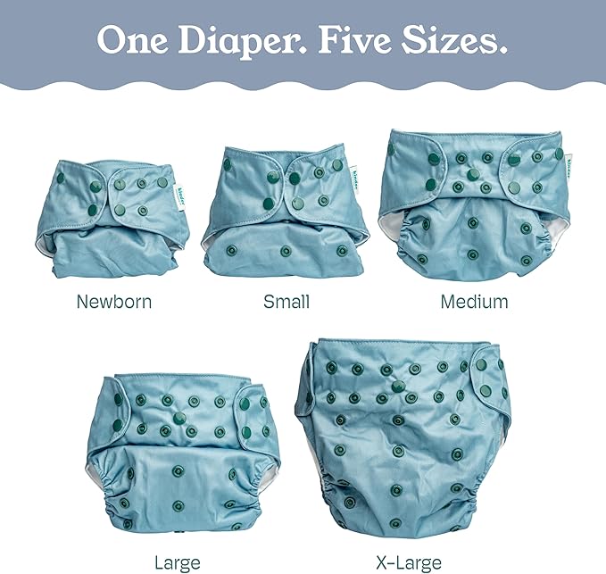 Kinder Cloth Diapers Reusable Baby Diapers Pocket Style Athletic Wicking Jersey, Bamboo Viscose Inserts, Wet Bag, Newborn to Potty Training 7-60lbs, One Size (Coastal Calm, 5 Pack, with Inserts)
