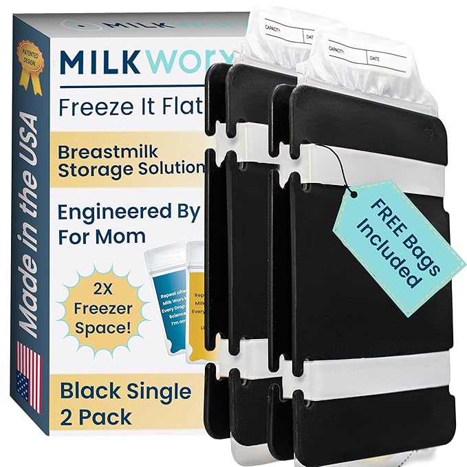Freeze It Flat Breastmilk Freezer Storage System - Space-Saving Organizer for Breast Milk Storage Bags - Freezer Organization Made in USA (Black, Single 2-pk)