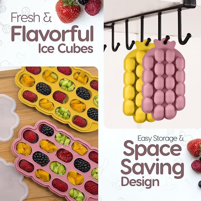 O’doe Baby Food Freezer Trays | BPA-Free, Food-Grade Silicone Freezer Molds with 2 Trays(18 Holes) | Silicone Freezer Trays with Lid and Baby Food Freezer Tray for Baby Food Storage Containers Freezer