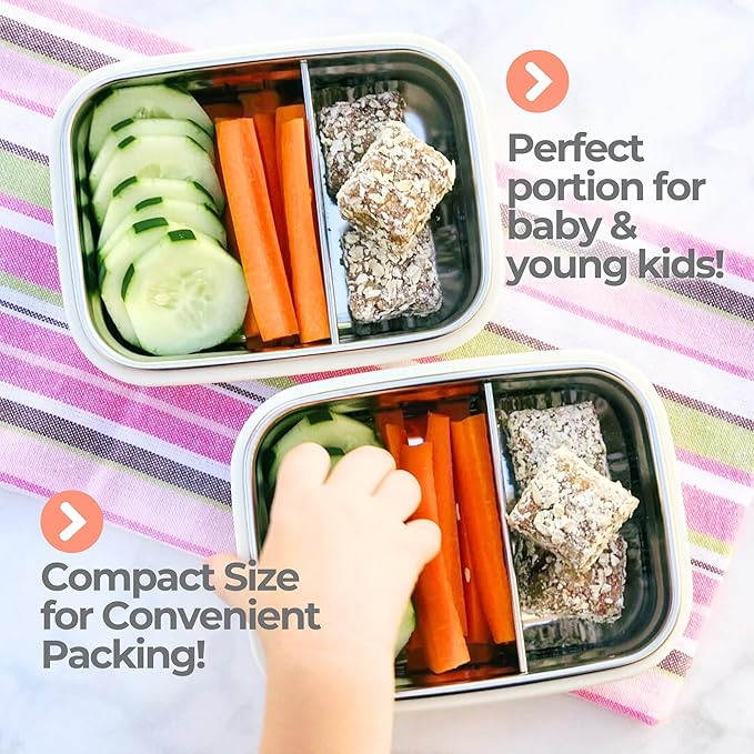 Innobaby Keepin' Fresh Stainless Steel Divided Bento Snack Box with Lid for Kids and Toddlers BPA Free, 11 oz., Orange