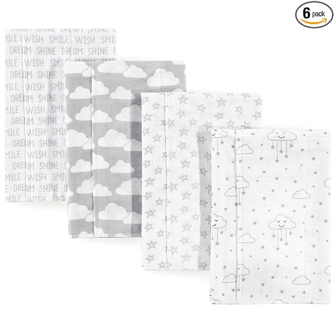 Hudson Baby Unisex Baby Cotton Flannel Burp Cloths, Gray Clouds, One Size