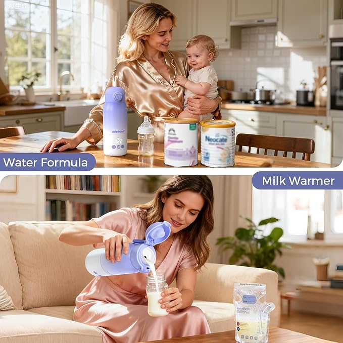 Portable Bottle Warmer for Travel, Dual Heating Modes for Breastmilk & Water Formula, Milk Warmer On The Go with Fast Heating & Long Battery Life, 5-Temp Control,12 Ounces Large Capacity