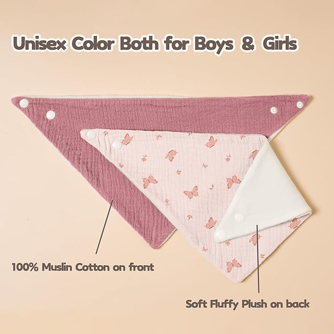 Susurration Muslin Baby Drool Bibs 6Pack Soft Triangular Adjustable Baby Bandana Bibs for Unisex Baby Girls & Boys