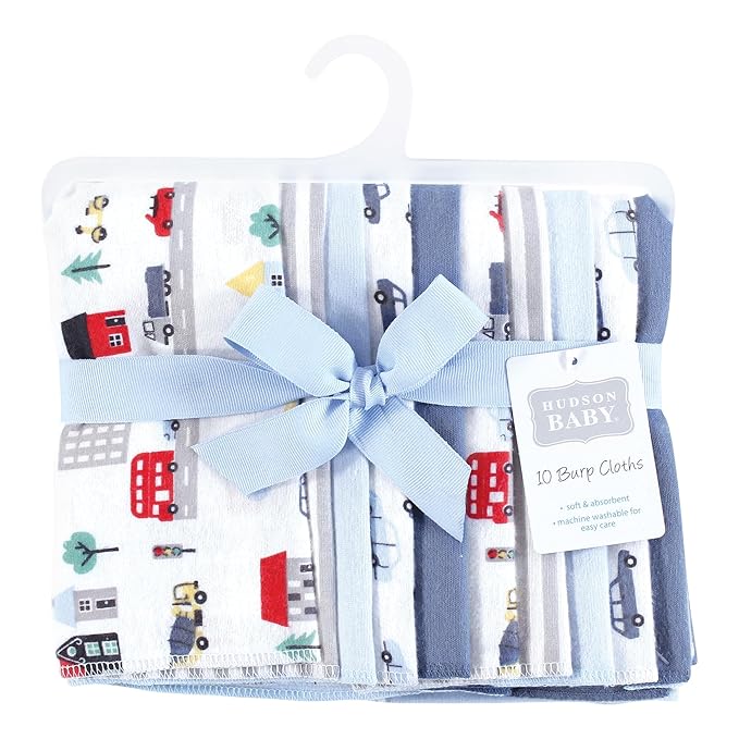 Hudson Baby Unisex Baby Cotton Flannel Burp Cloths 10-Pack, City Life, One Size