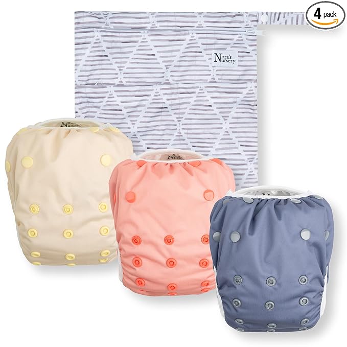 Nora's Nursery Reusable Swim Diapers and Wet Bag - One Size Fully Adjustable - Laguna Unisex 3 Pack with Wet Bag