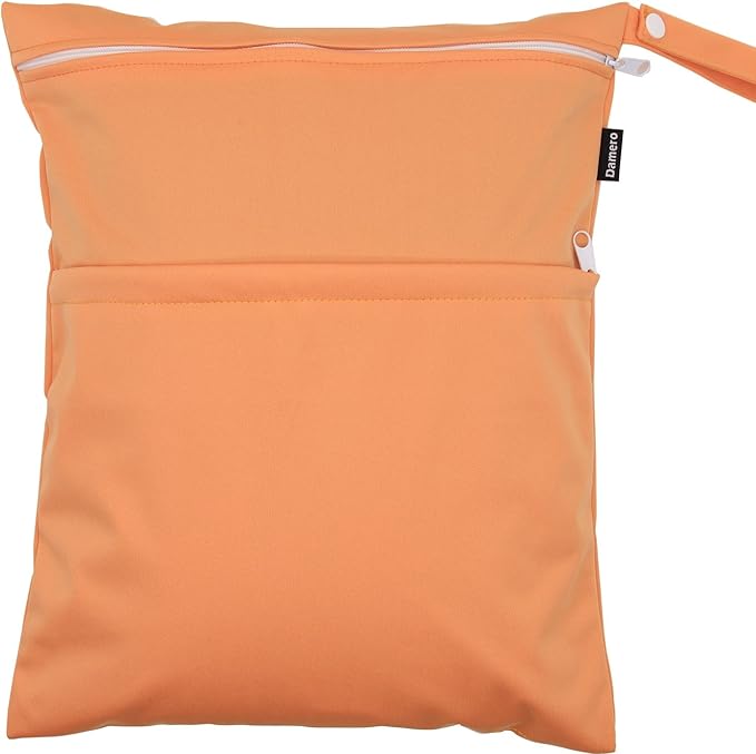 Damero 2pcs Pack Cute Travel Baby Wet and Dry Cloth Diaper Organizer Bag(Medium, Green+Orange)