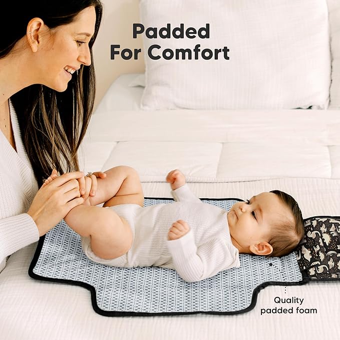 KeaBabies Portable Diaper Changing Pad, Travel, Car - Large Waterproof Baby Changing Mat, Wipeable, Padded, On The Go Travel Diaper Clutch Bag, Easy to Use Pockets for Newborn Essentials (Dino Ridge)