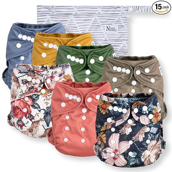 Nora's Nursery Cloth Diaper Cover, Reusable Cover with Snap Closure, Shell for Prefold, Flat, or Fitted Inserts, Includes Wet Bag - Harlow