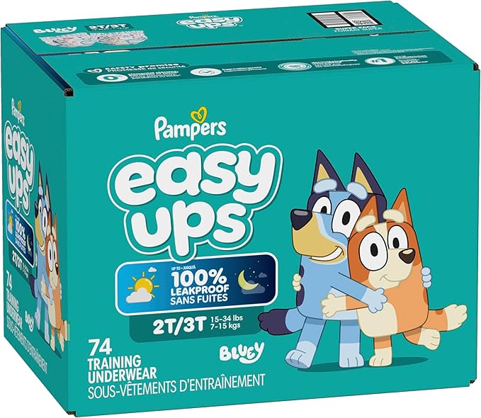 Pampers Training Pants - Easy Ups Boys & Girls Bluey - Size 2T-3T, 74 Count, Children's Potty Underwear (Packaging May Vary)