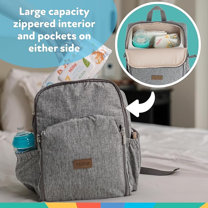 Nuby Easy Go 2-in-1 Backpack Booster Seat with 5-Point Safety Harness - Portable Travel Highchair - Holds Up to 55 lbs - 9+ Months - Gray