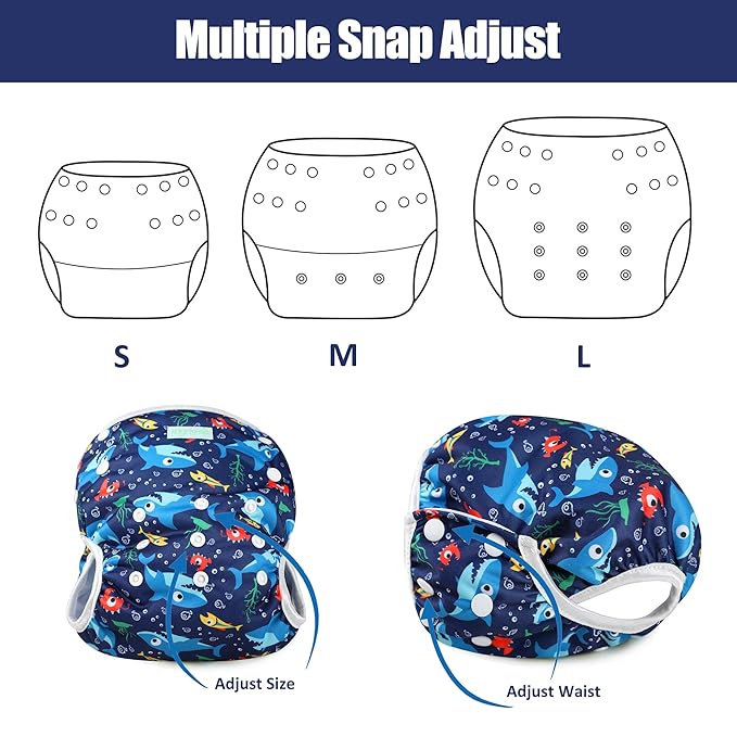wegreeco Baby & Toddler Snap One Size Adjustable Reusable Baby Swim Diaper (Marine Horse,Small,3 Pack)