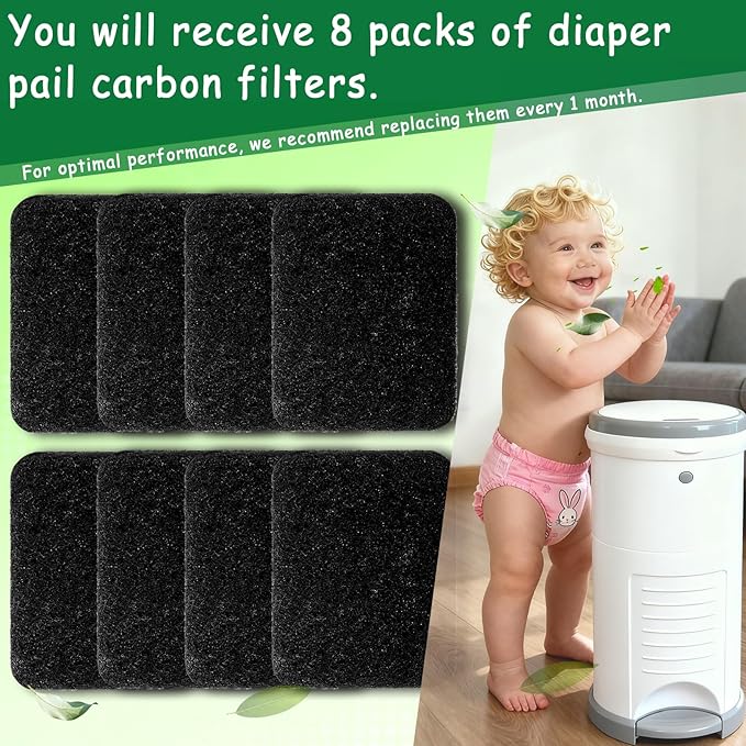 8 Pack Carbon Diaper Pail Deodorizer Filter,Odor Absorber Activated Carbon Filter Compatible with Dekor Classi/Plus Diaper Pail,Keeping House Air Fresh