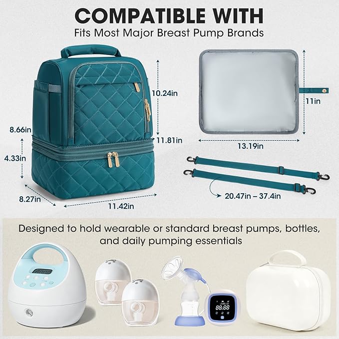 RAINSMORE Wearable Breast Pump Bag, Willow/Eufy/Elvie/Spectra/Medela/Momcozy M5/S12 Pro, Breast Milk Cooler Travel Bag with Cooler Compartment & Ice Pack, Dark Green